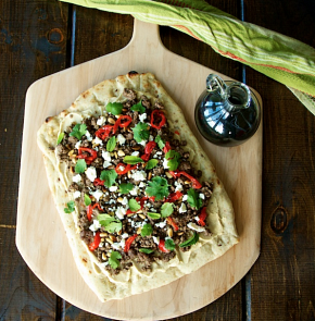 Flatbread Topped with Mint, Feta, and Lamb